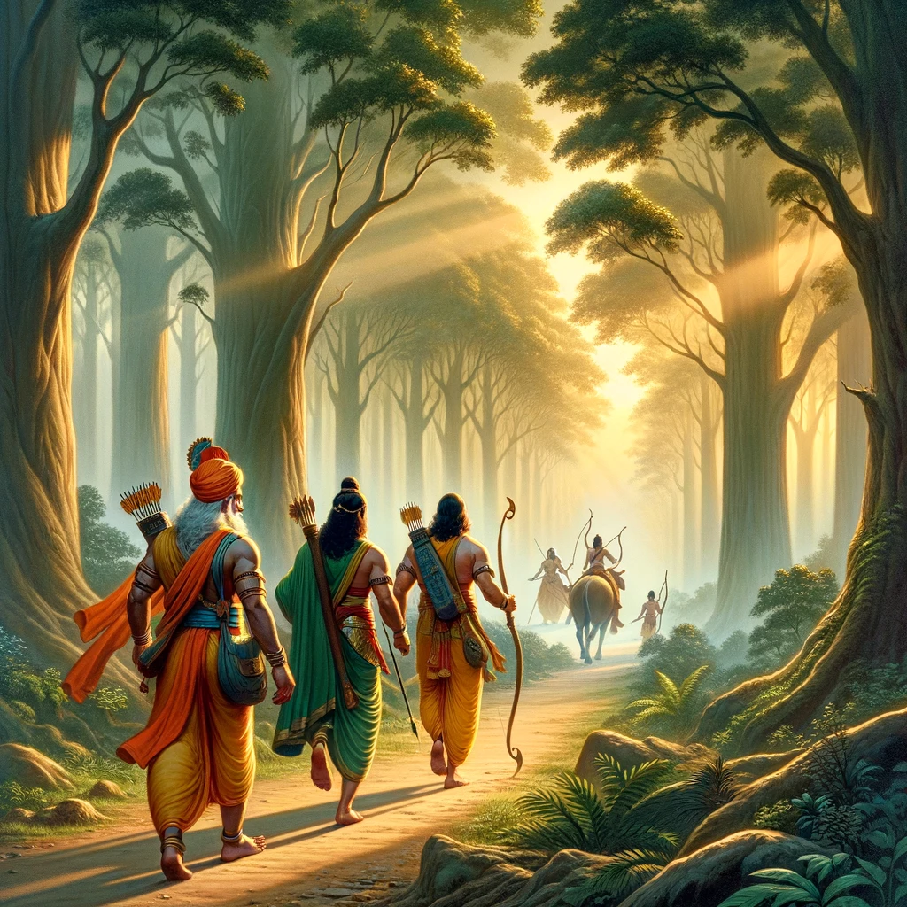 Vishvamitra, Rama and Lakshmana Depart for Mithila